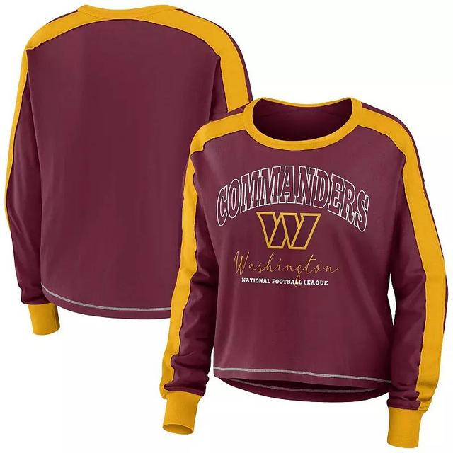 Womens WEAR by Erin Andrews Burgundy/Gold Washington Commanders Color Block Modest Crop Long Sleeve T-Shirt Product Image