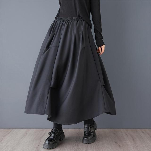 High Rise Asymmetrical Plain Maxi A-Line Skirt Product Image