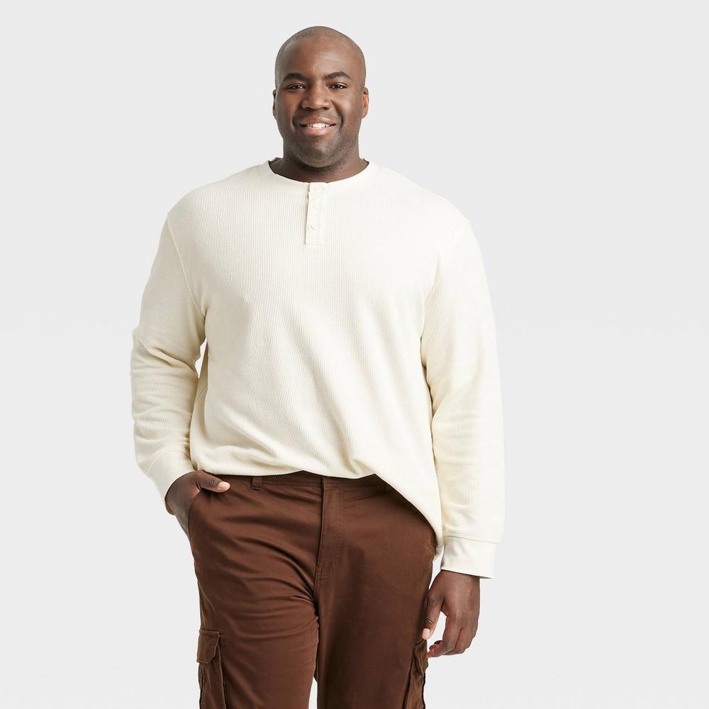 Mens Big & Tall Long Sleeve Textured Henley T-Shirt - Goodfellow & Co Ivory XXLT Product Image