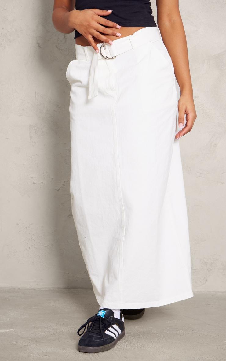 White Heavy Twill Belted Midaxi Skirt Product Image