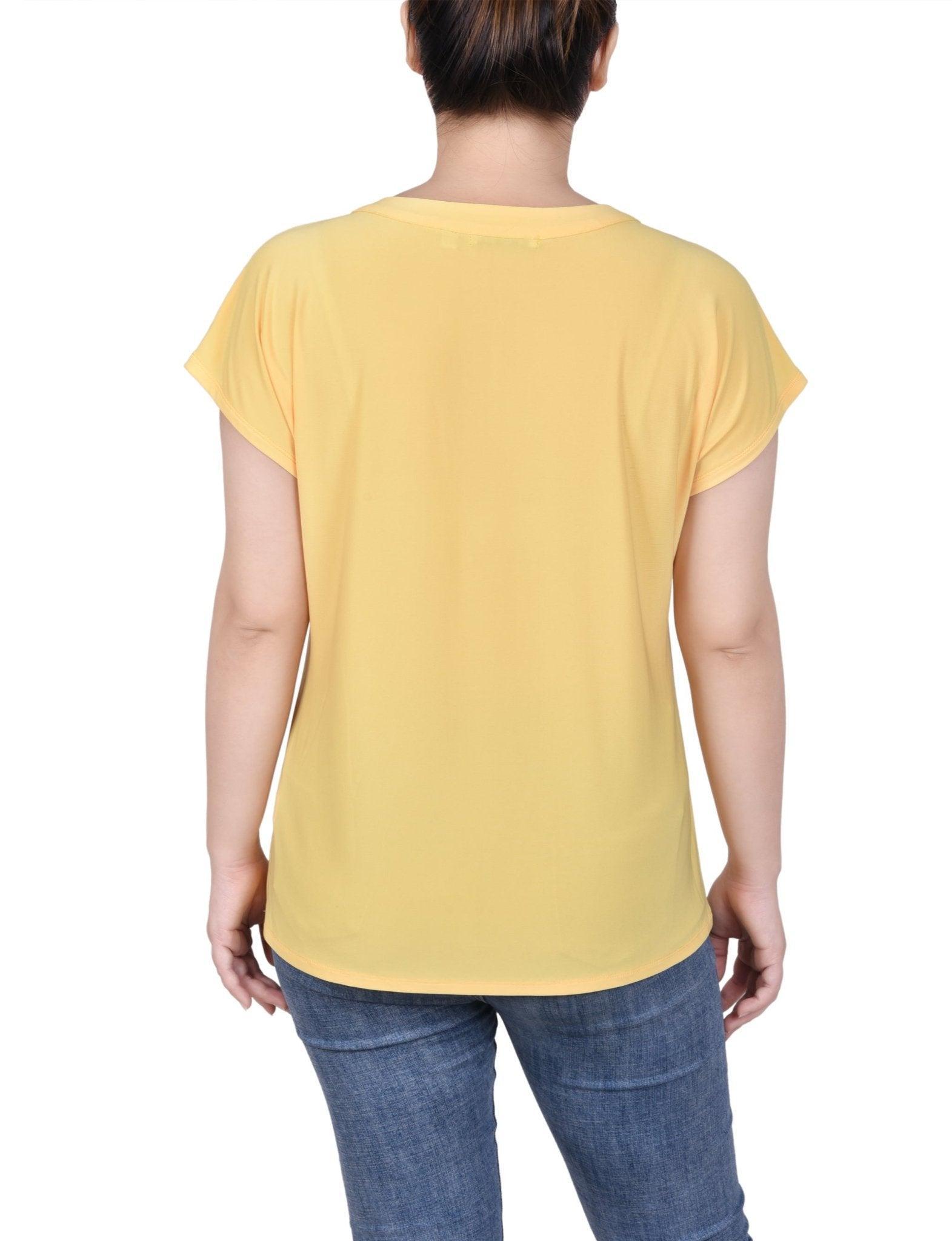 Short Extended-Sleeve Grommet Neck Knit Top - Petite Product Image