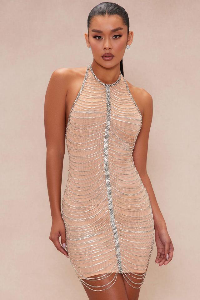 Zariah Embellished Mini Dress - Nude Product Image