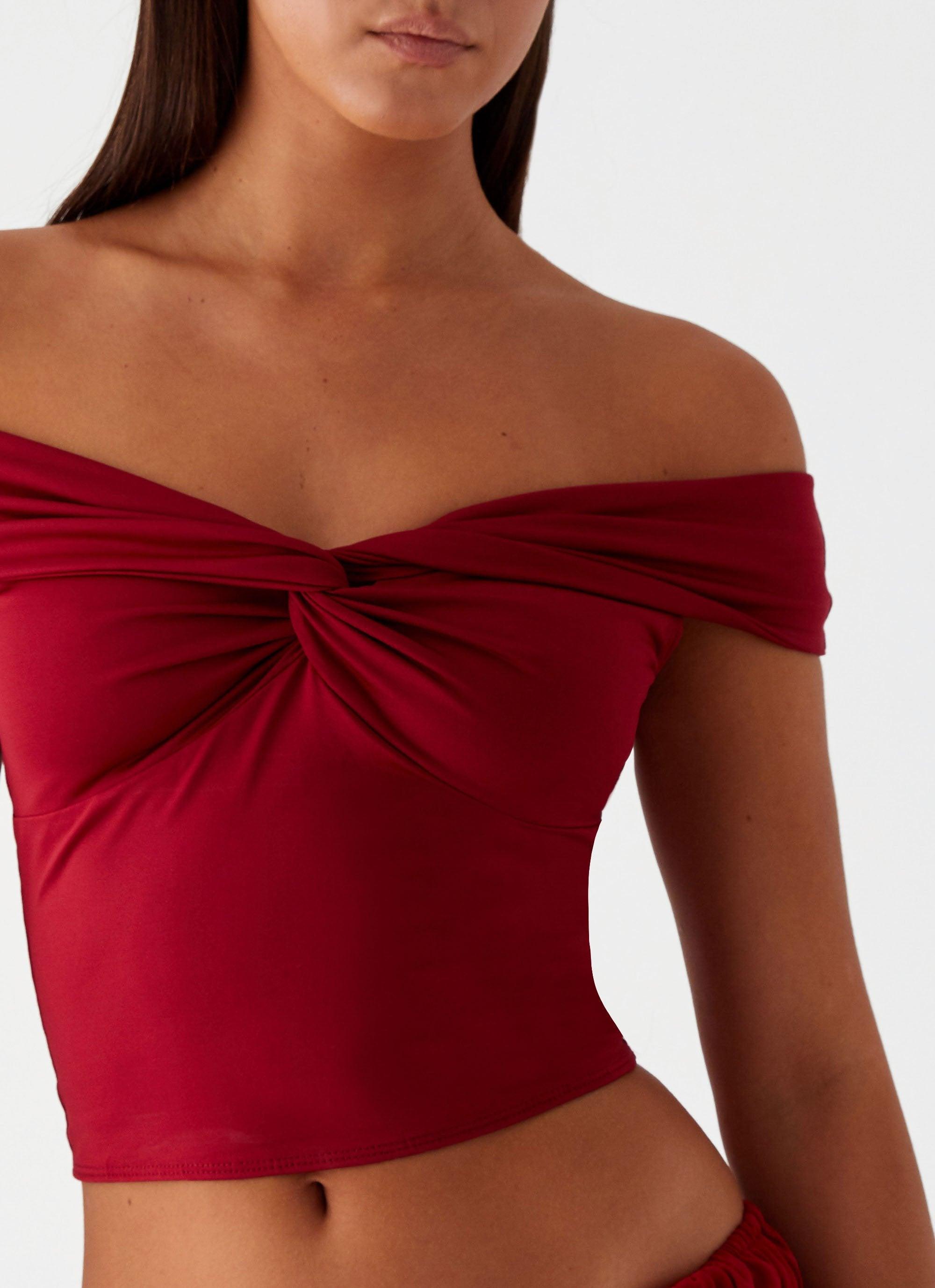 Trixie Twist Off Shoulder Top - Maroon Product Image