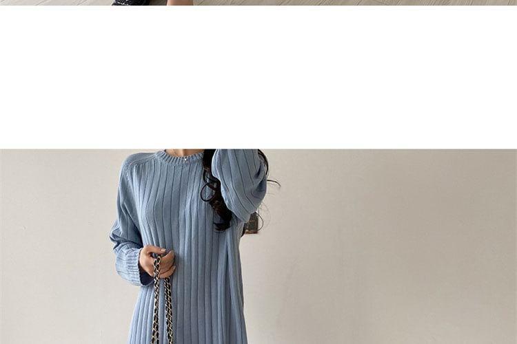 Long-Sleeve Crew Neck Plain Ribbed Maxi Sweater Dress Product Image