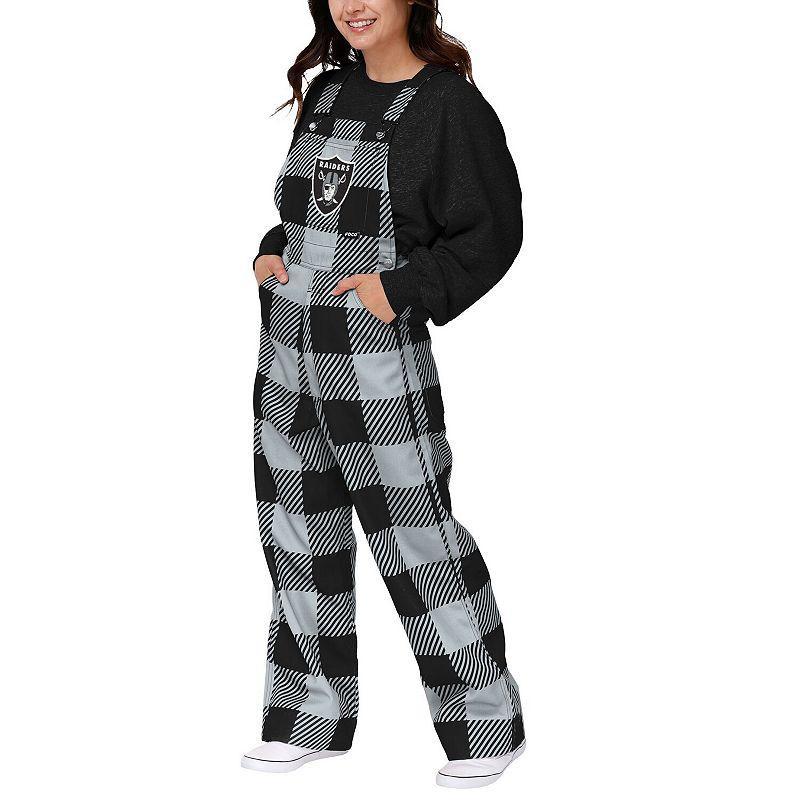 Womens FOCO Black Las Vegas Raiders Big Logo Plaid Overalls Product Image