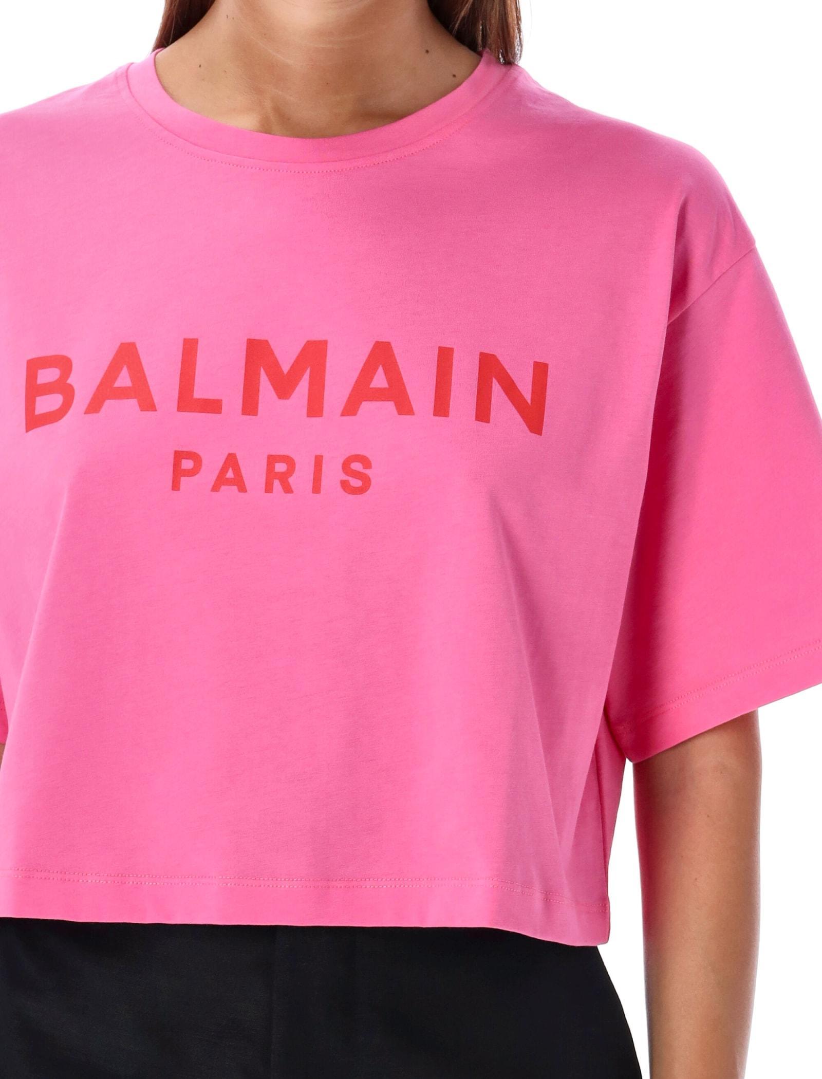 Logo-print Cropped T-shirt In Pink Product Image