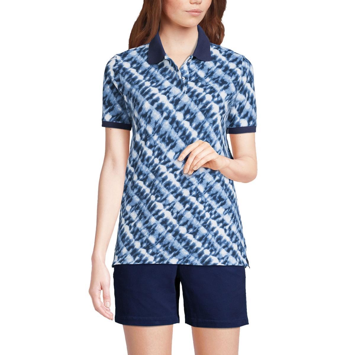 Petite Lands End Mesh Polo Shirt, Womens Blue Product Image