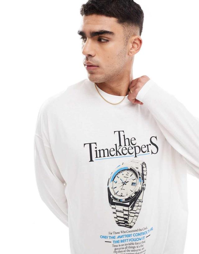 ASOS DESIGN oversized long sleeve T-shirt with watch graphic in white Product Image