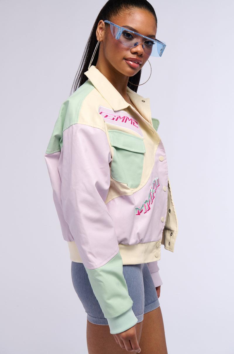 ANGEL EYES PASTEL PU COLOR BLOCK BOMBER Product Image