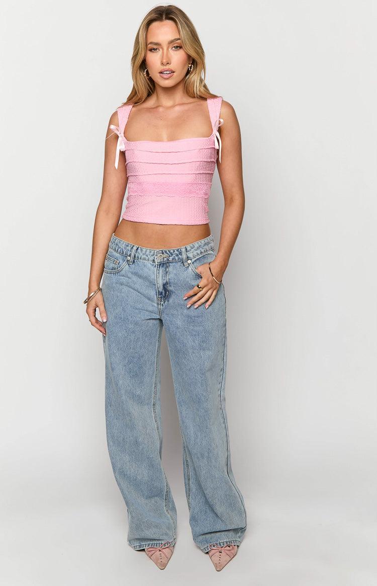 Sonny Mid Wash Low Rise Wide Leg Jeans Product Image