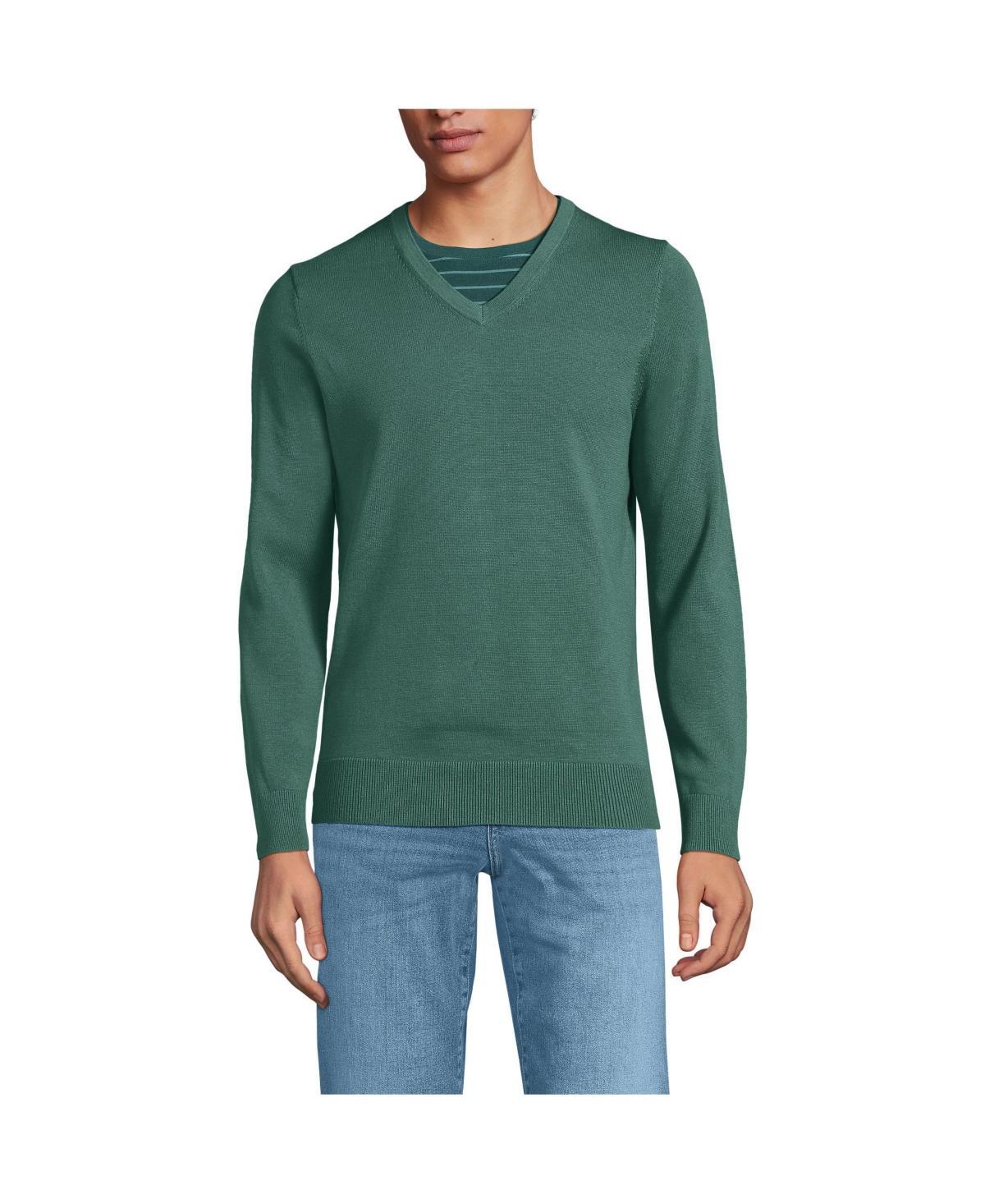 Mens Lands End Fine Gauge Cotton V-Neck Sweater Product Image