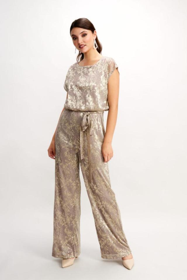 Gold/Beige Cap Sleeve Metallic Gold Jumpsuit Product Image