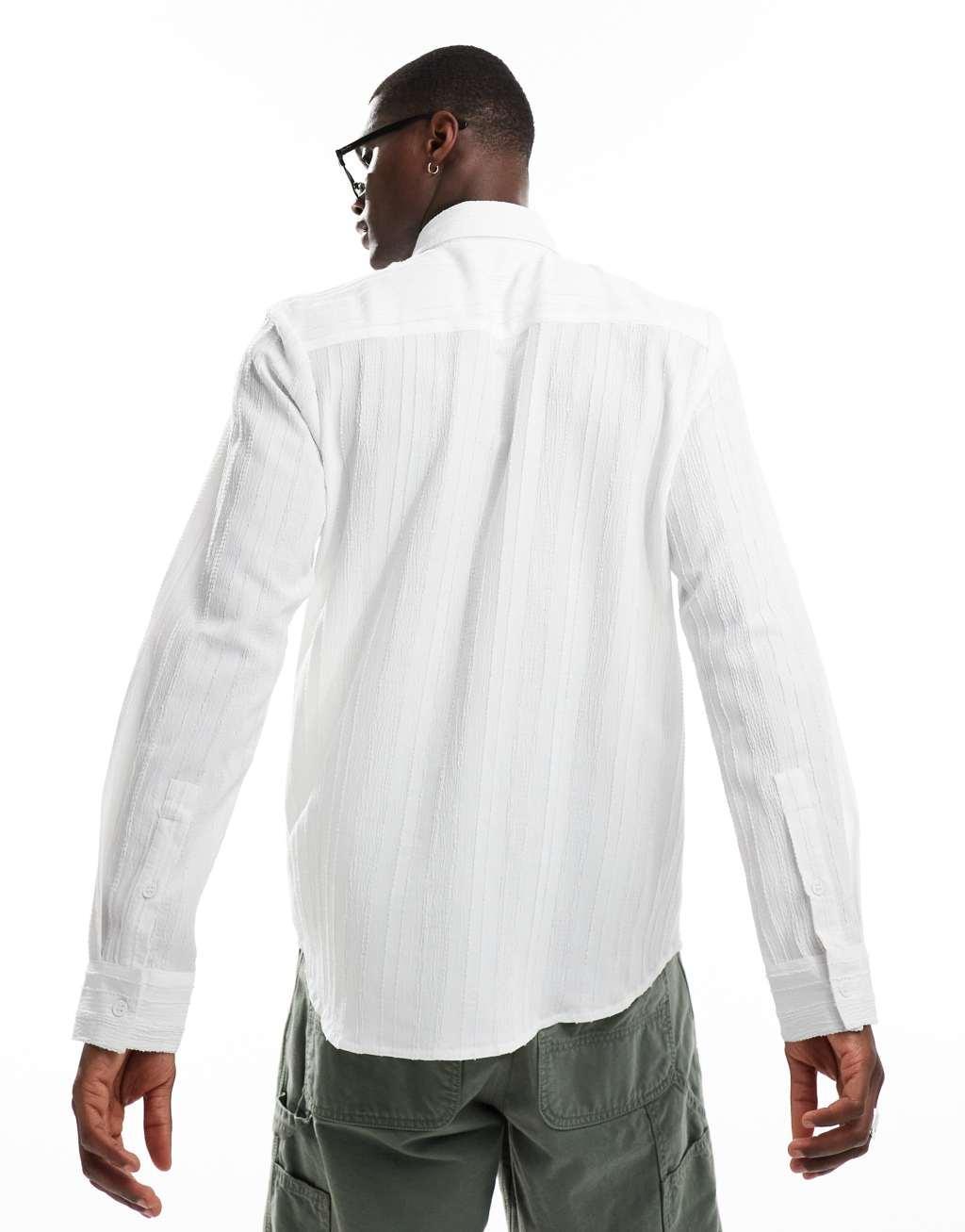 South Beach textured long sleeve beach shirt in white Product Image