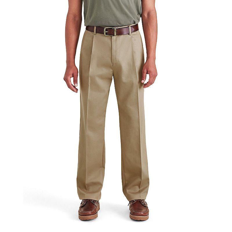 Mens Dockers Signature Iron Free Stain Defender Relaxed-Fit Khaki Pleated Pants Product Image