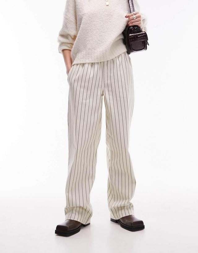 Topshop stripe pull on straight leg pants in ecru Product Image