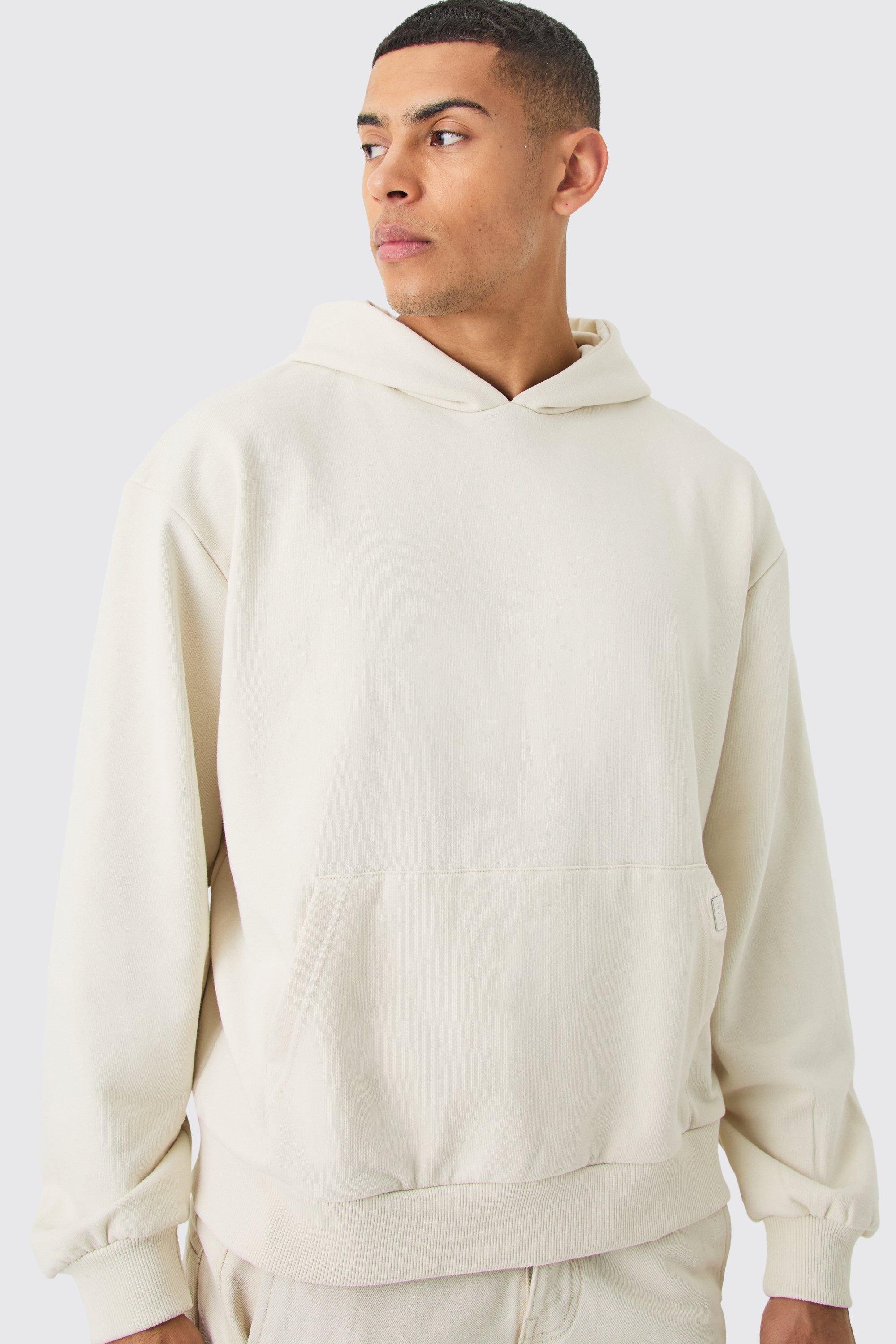 Mens Cream Oversized Boxy Heavyweight Hoodie, Cream Product Image