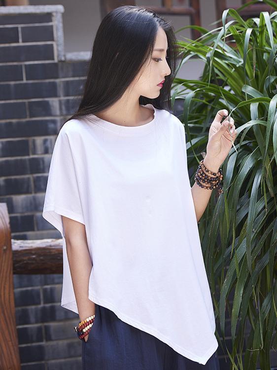 Asymmetric Retro Ramie Cotton Tops Product Image