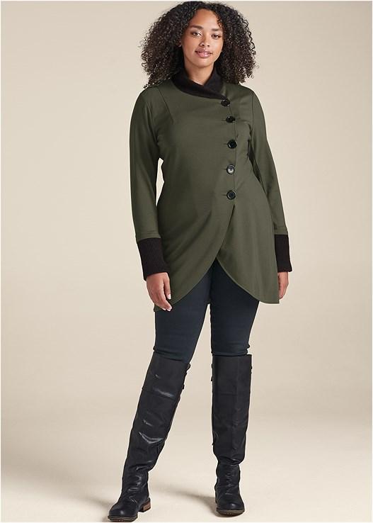 Knit Asymmetrical Button-Front Jacket Product Image