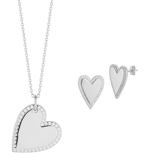 Sunkissed Sterling Cubic Zirconia Heart Necklace & Earring Set, Womens Silver Tone Product Image