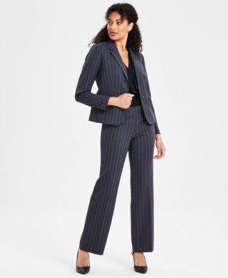 Kasper Womens Pinstriped Jacket Extended Tab Pants Product Image