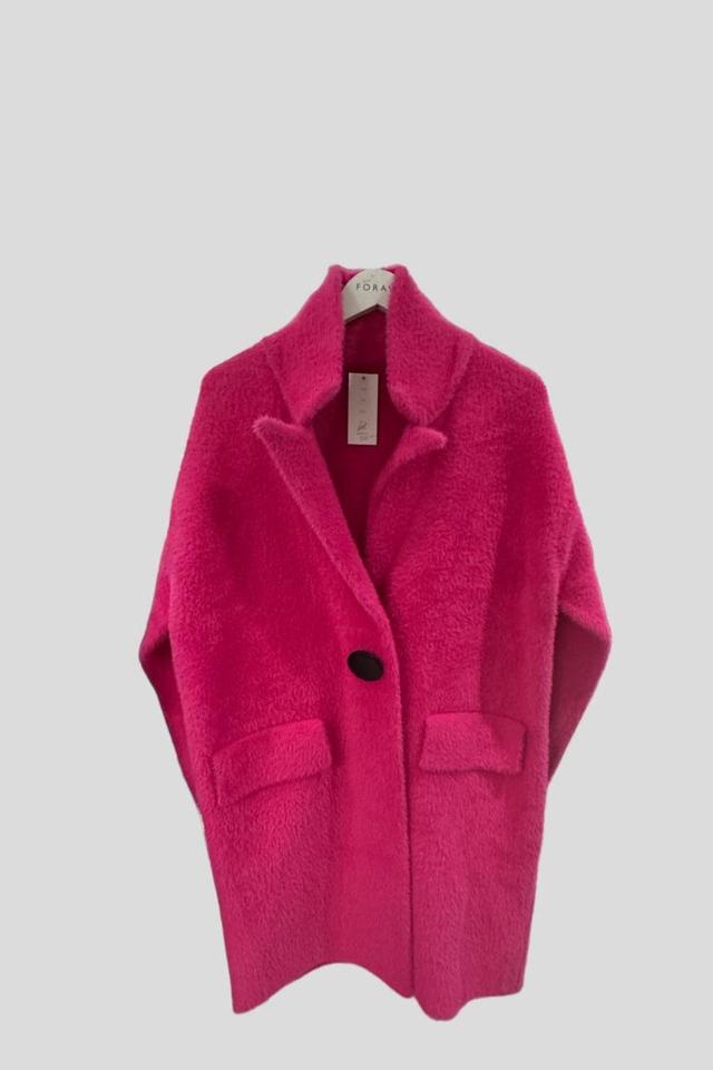 Hot Pink Fuzzy Mid Length Coat Product Image