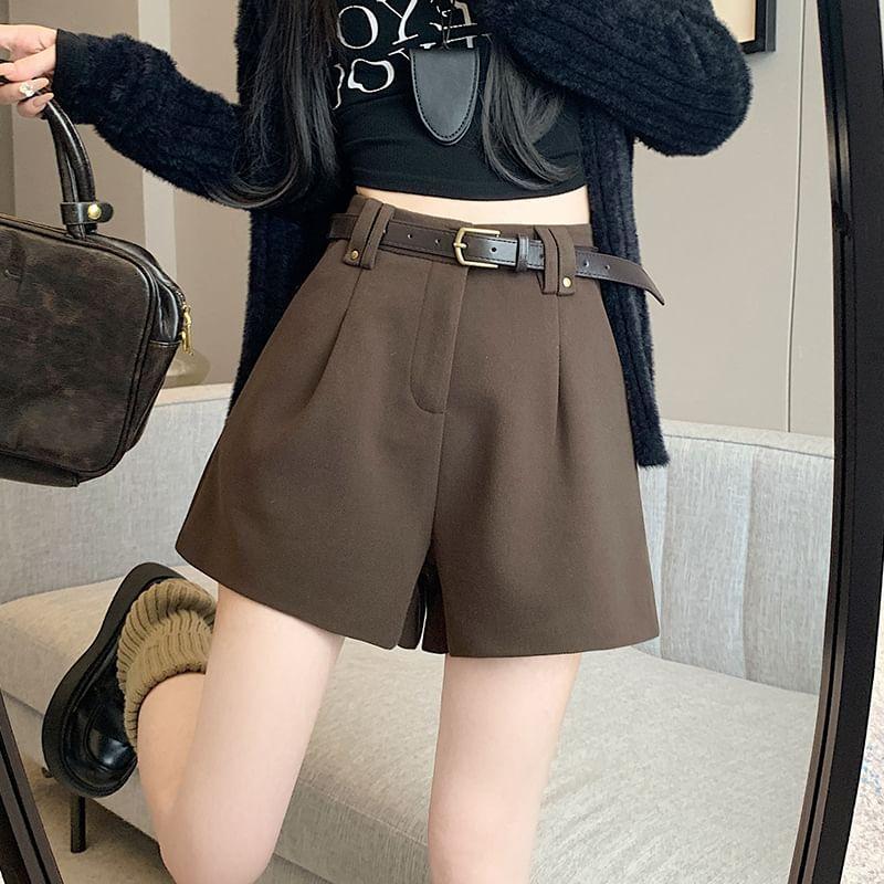 High Waist Plain Dress Shorts Product Image