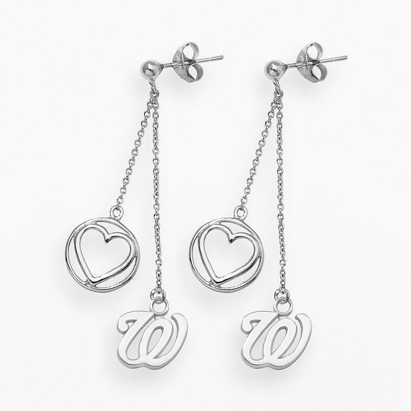 LogoArt Washington Nationals Beloved Sterling Silver Linear Drop Earrings, Womens, Grey Product Image