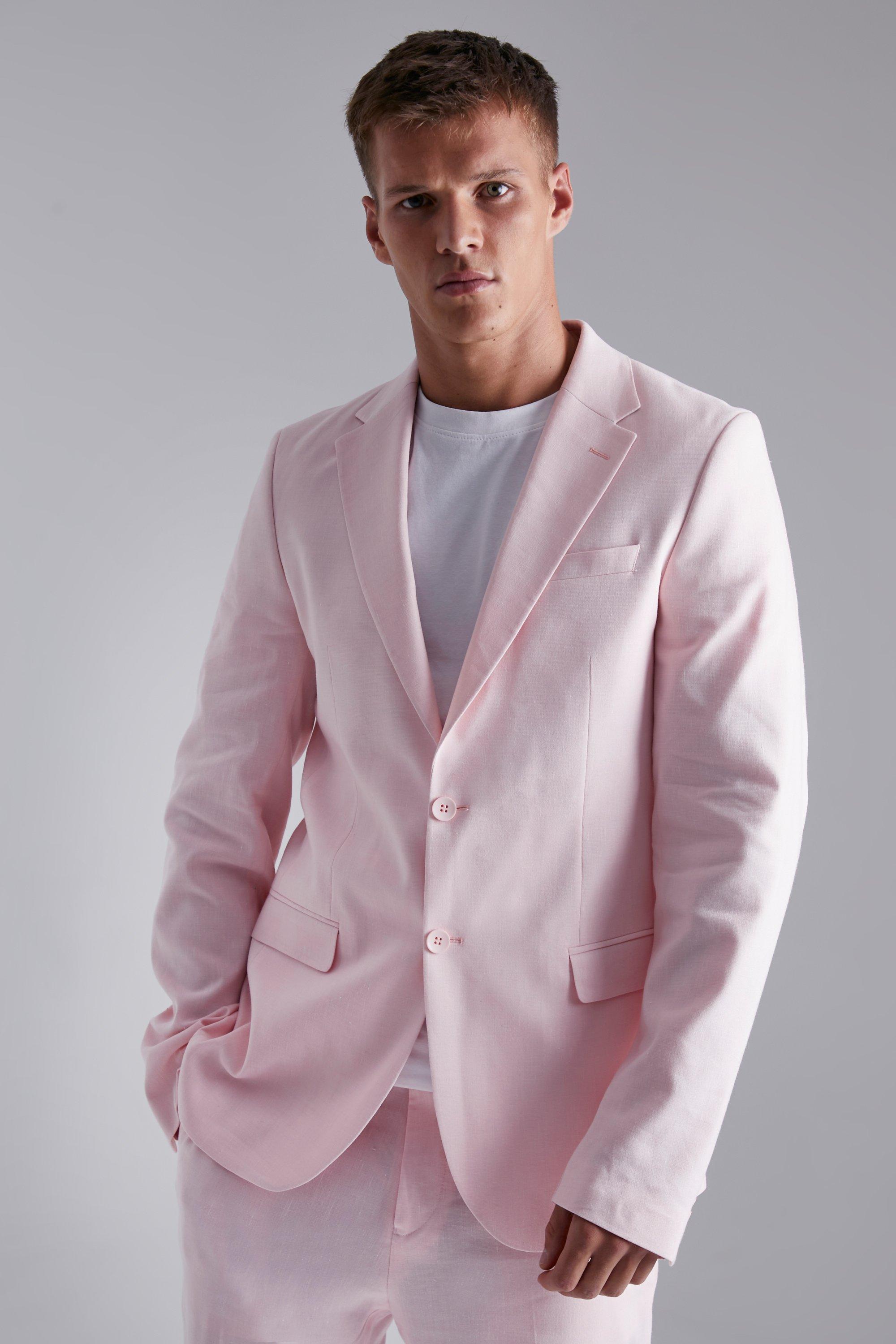 Tall Single Breasted Slim Linen Suit Jacket | boohooMAN USA Product Image