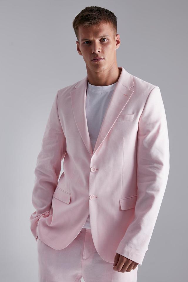 Tall Single Breasted Slim Linen Suit Jacket | boohooMAN USA Product Image