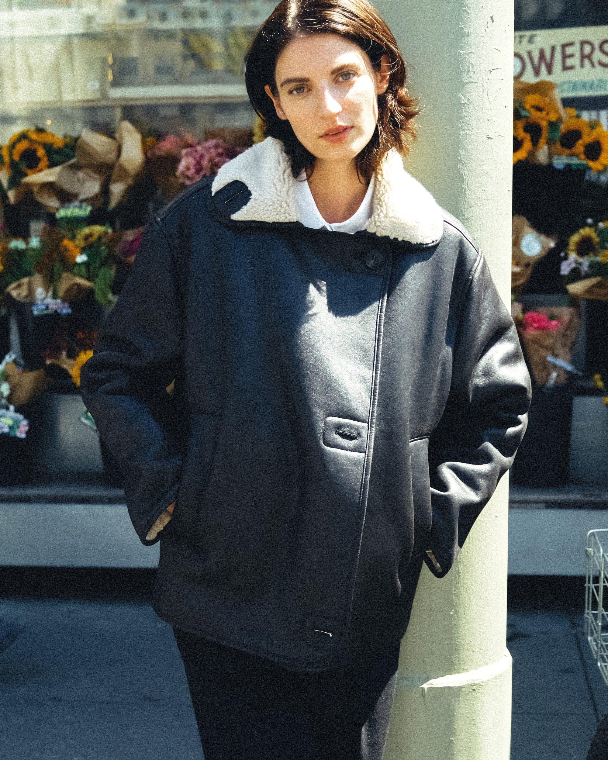 Alec Vegan Leather Shearling Coat Product Image