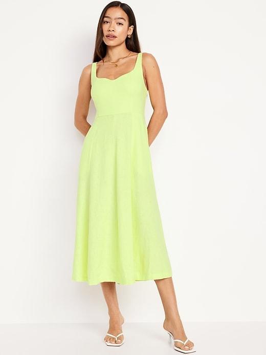 Fit &amp; Flare Linen-Blend Midi Dress Product Image