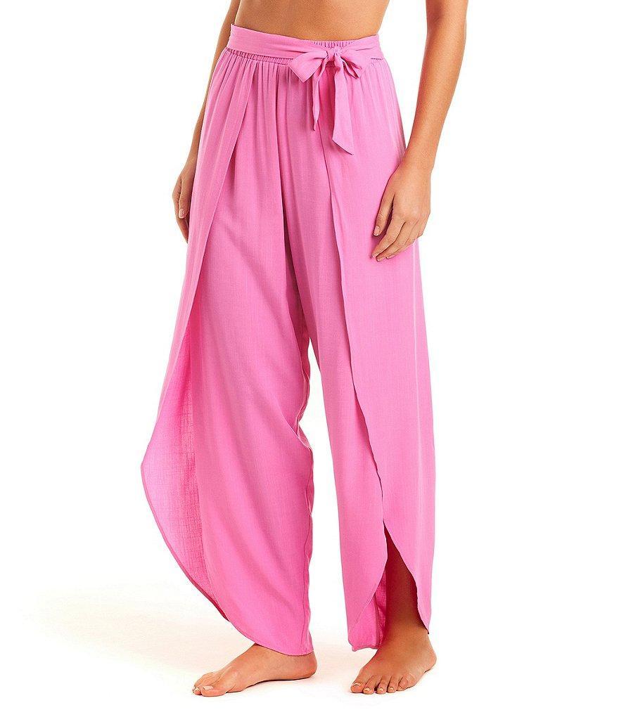 Jessica Simpson Solid Tie Waist Beach Swim Cover-Up Pant Product Image