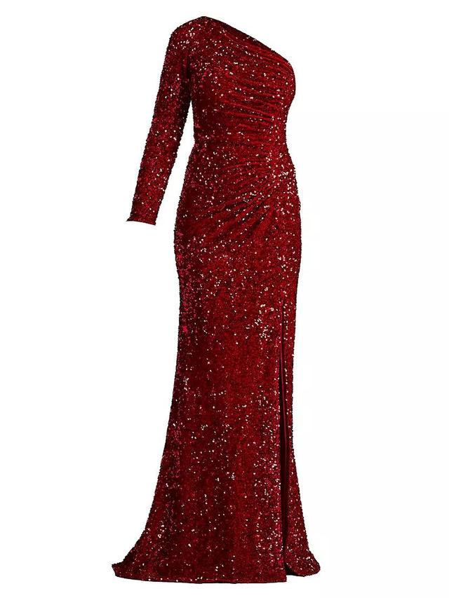 Ruched Sequined One-Sleeve Gown Product Image