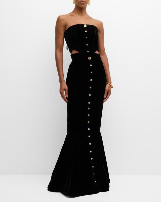 Linda Strapless Button-Front Cutout Mermaid Gown Product Image