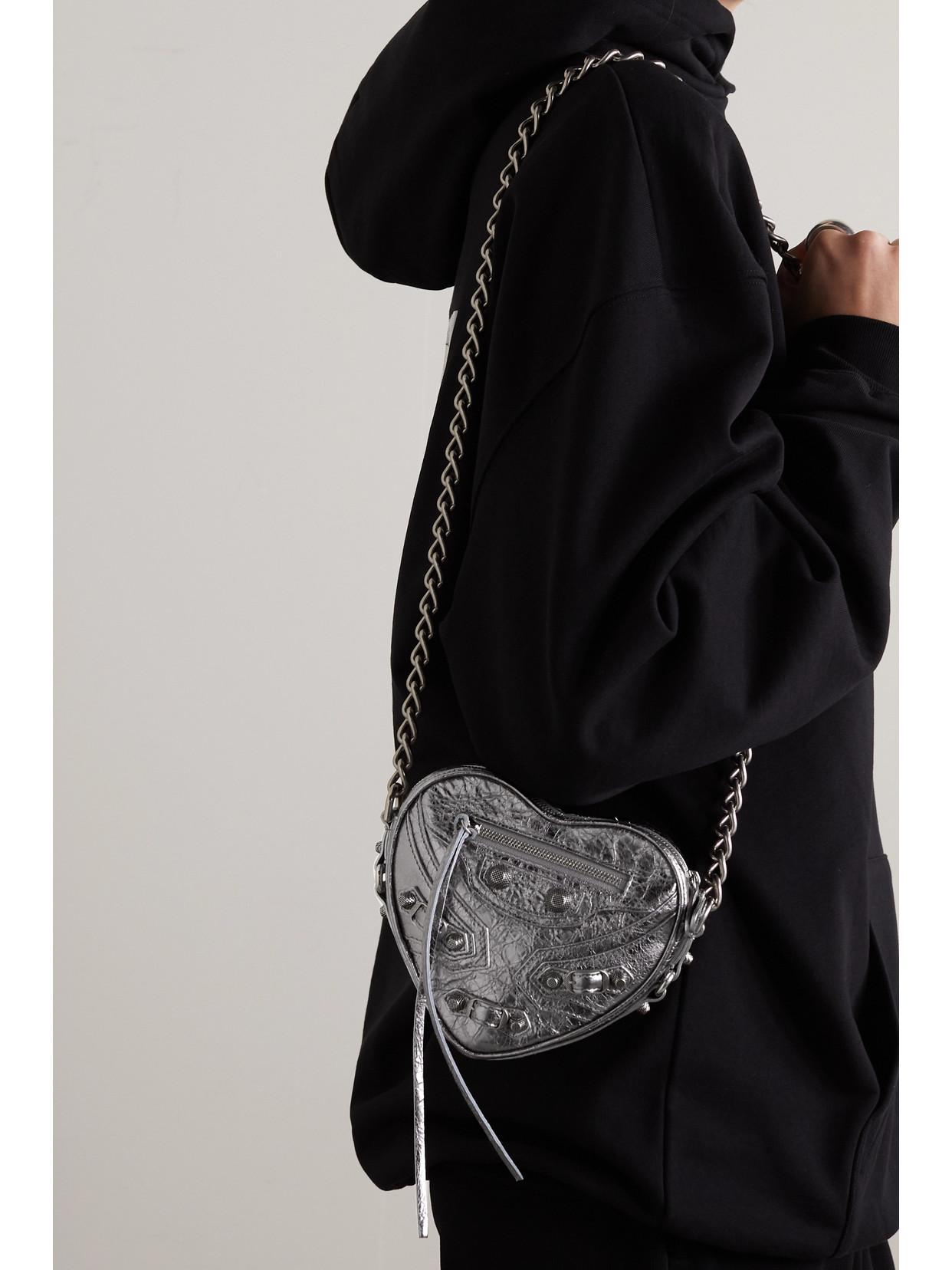 BALENCIAGA Mini Le Cagole Heart Crossbody Bag In Silver Product Image