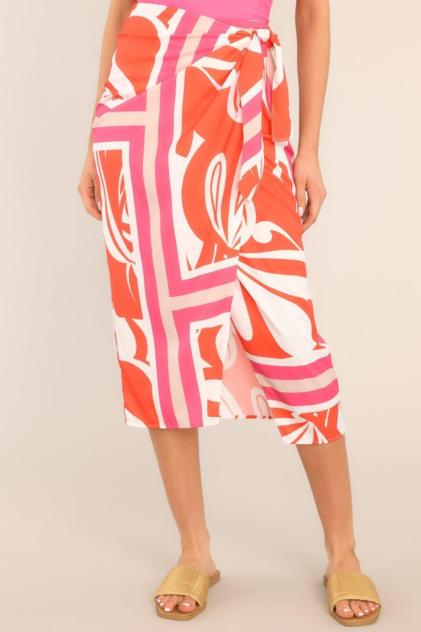 No Cloudy Skies Red Print Midi Skirt Product Image