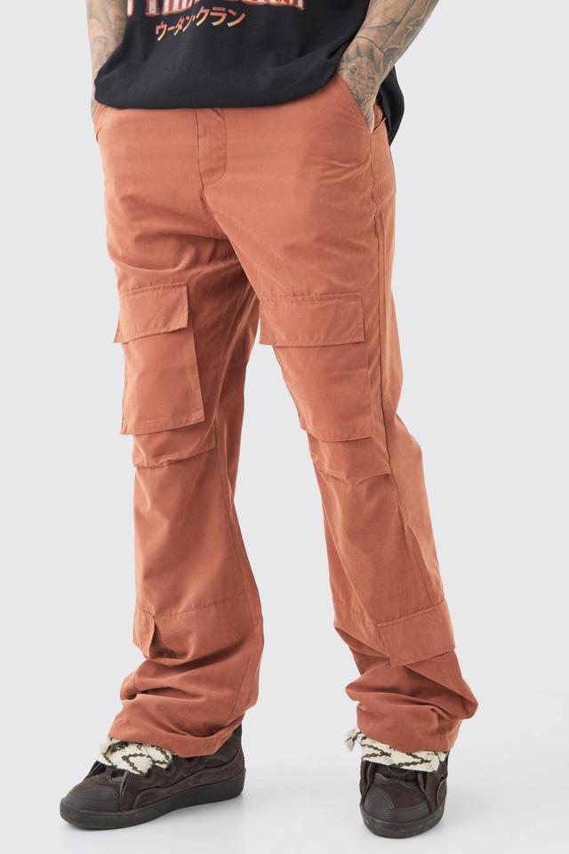 Tall Fixed Waist Relaxed Peached Flare Cargo Pants | boohooMAN USA Product Image