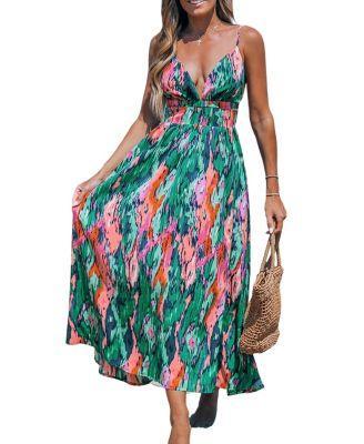 Cupshe Womens Abstract Plunging Sleeveless Keyhole Midi Beach Dress Product Image