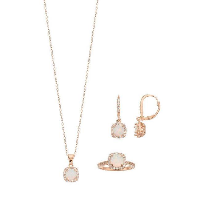 18k Rose Gold Over Silver Lab-Created White Opal & White Sapphire Halo Jewelry Set - Size 7, Womens, Rosetone Product Image