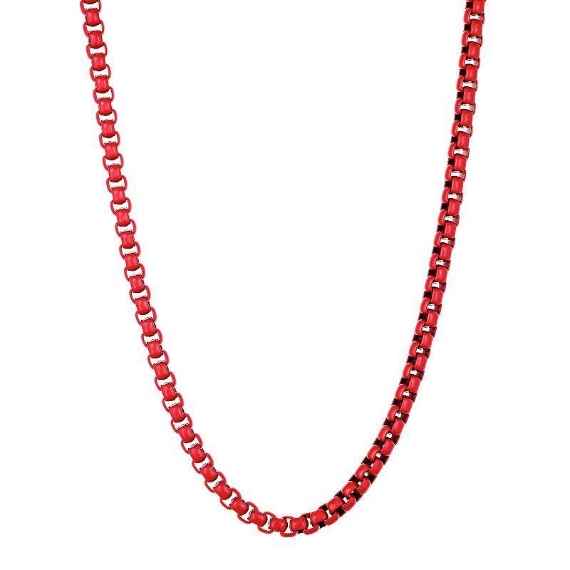 Mens LYNX Red Acrylic Coated Stainless Steel Box Chain Necklace Product Image