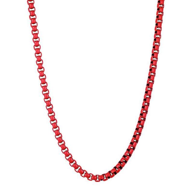 Mens LYNX Red Acrylic Coated Stainless Steel Box Chain Necklace Product Image