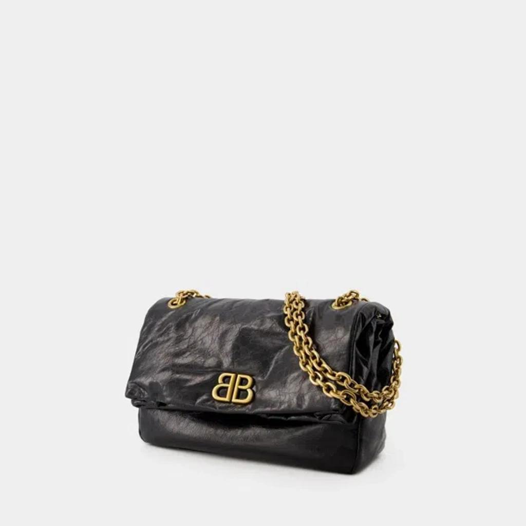 BALENCIAGA Monaco Hobo Bag S -  - Leather - Black Product Image