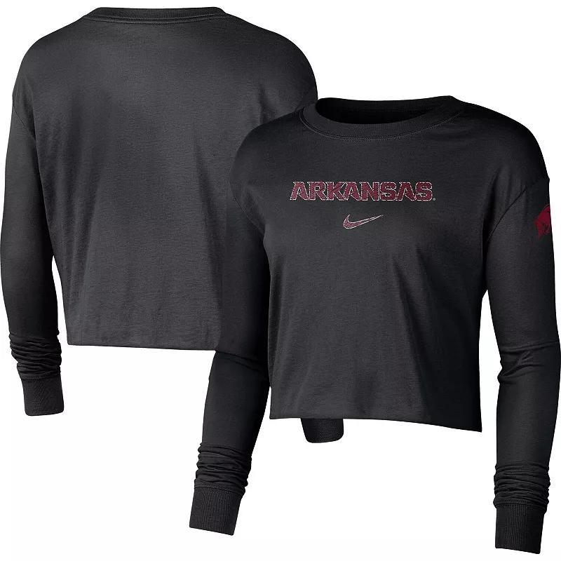 Womens Nike Arkansas Razorbacks 2-Hit Cropped Long Sleeve Logo T-Shirt Product Image