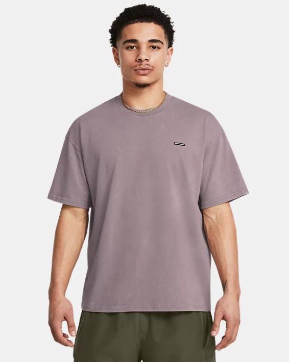 Mens UA Heavyweight Oversized Logo Wash Short Sleeve Product Image