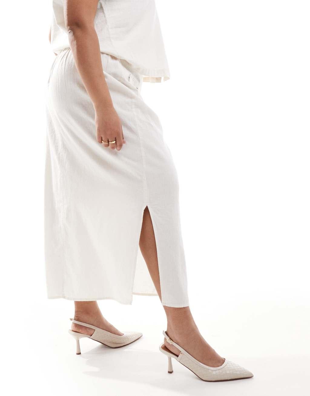 Vero Moda Curve linen midi skirt in off-white - part of a set Product Image