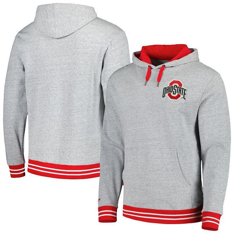 Mens Mitchell & Ness Heather Gray Ohio State Buckeyes Pullover Hoodie Product Image