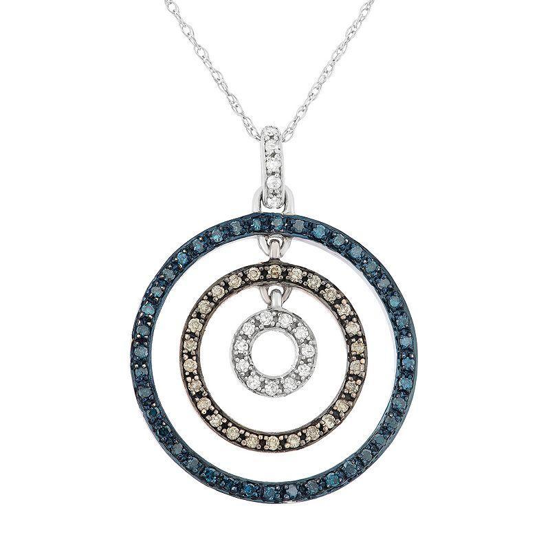 Unbranded 3/8 Carat T.W. Blue, Brown and White Diamond 10k White Gold Concentric Circle Pendant Necklace, Women's, Size: 18", Multicolor - Size: 18" Product Image