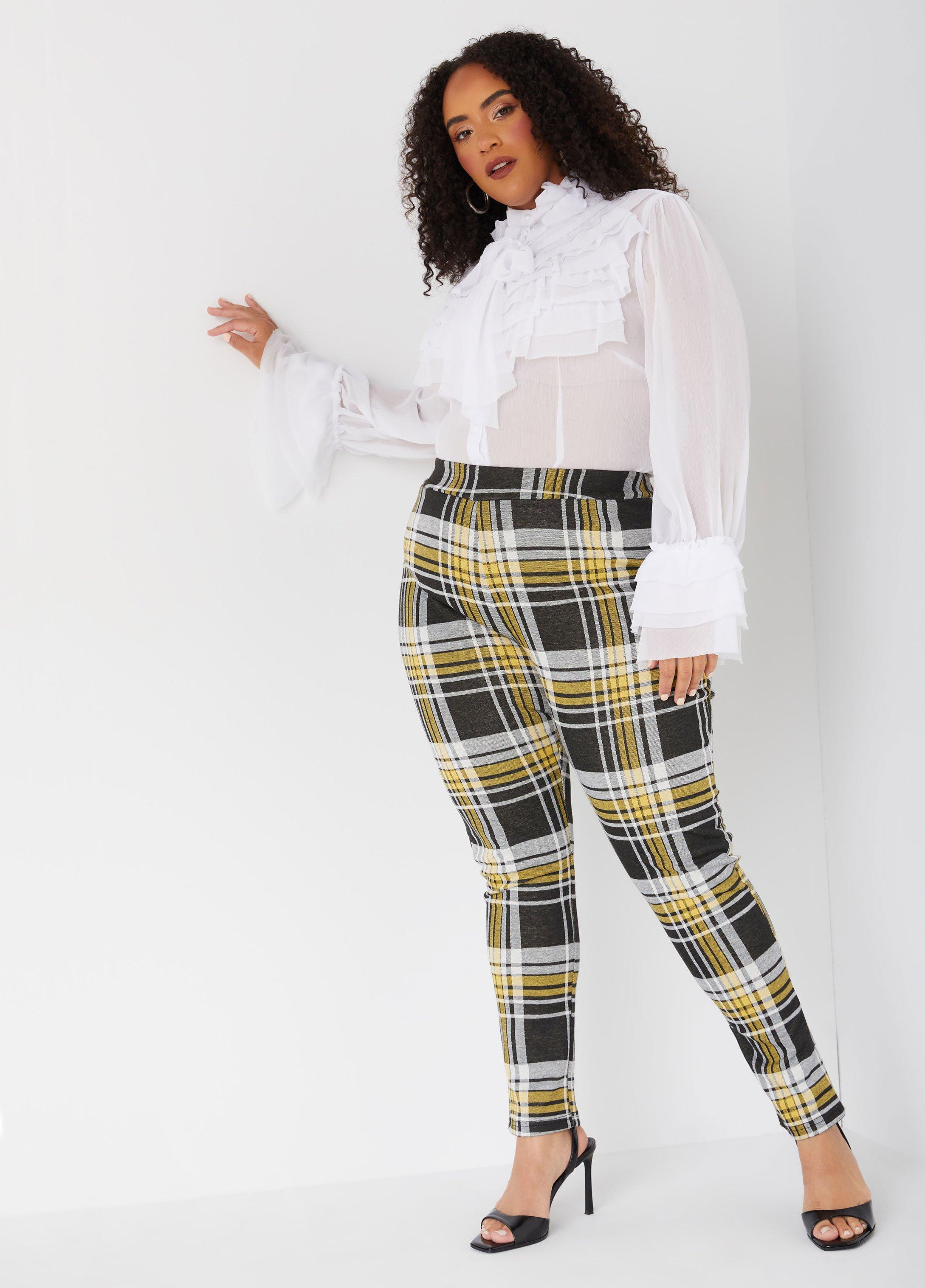 High Rise Plaid Pull On Leggings Product Image