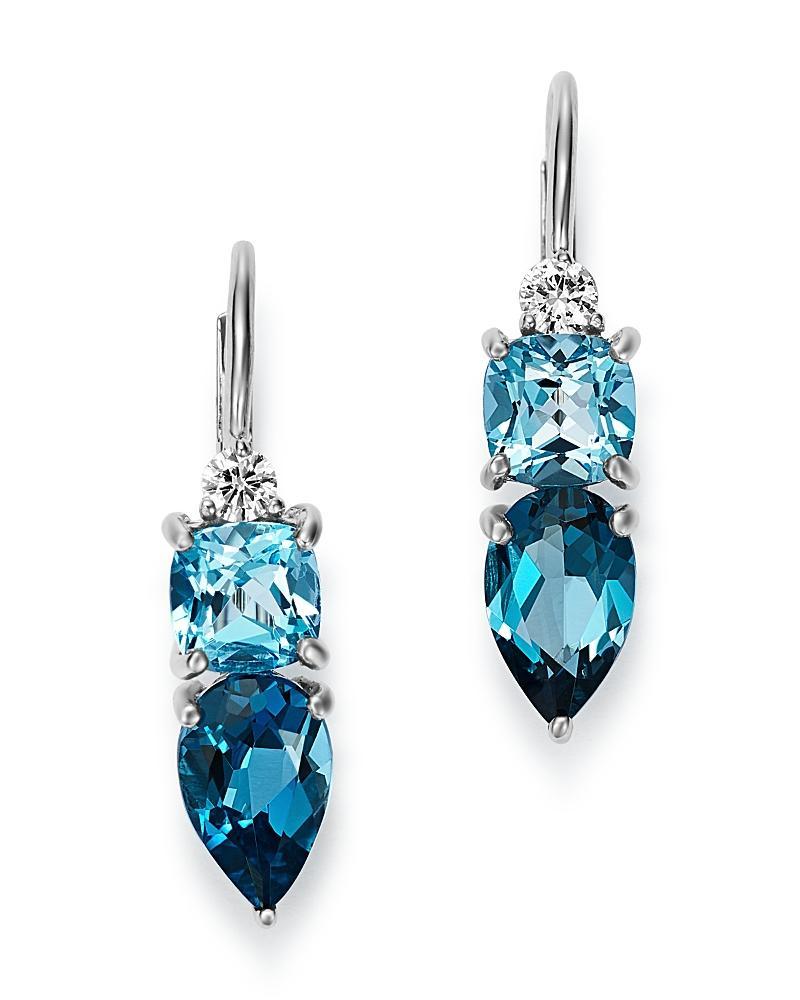 Bloomingdale's Diamond, Swiss Blue Topaz & London Blue Topaz Drop Earrings in 14K White Gold - 100% Exclusive - Female Product Image