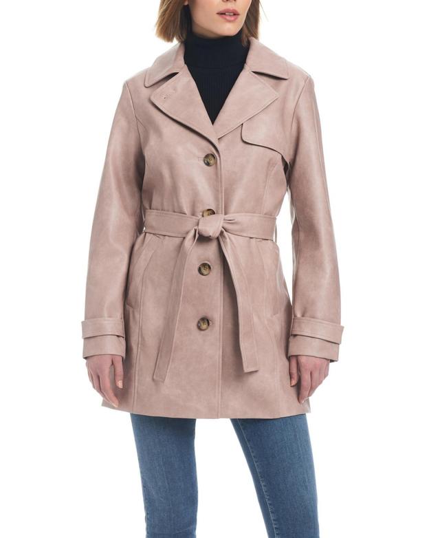 Sanctuary Womens Faux Leather Single-Breasted Fitted Trench Coat Product Image